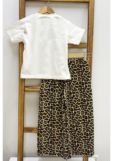 Kız Çocuk Yazlık İkili Takım Leopar Baskılı B46 Krem