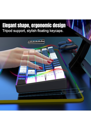 Yunboo Hxsj V200 68 Tuşlu Rgb Aydınlatmalı Taşınabilir Oyun Klavyesi - Çift Renk Seçeneği Ve 19 Tuş Çakışmasız