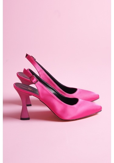 Rozalinda Fuşya Saten Önü Sivri Günlük Kullanım Topuklu Ayakkabı Fuşya Saten