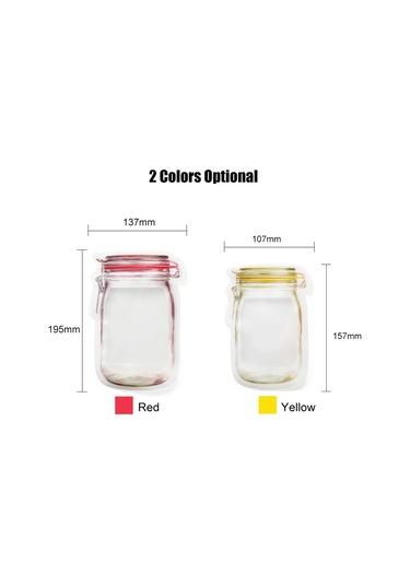 Yaleker Kırmızı 3'lü Pe Malzeme Masons Flasör Desenli Yemek Saklama Poşeti, Çift Kapaklı, Buzdolabına Uygun, Seyahat Ve Atıştırmalık İçin Kırmızı