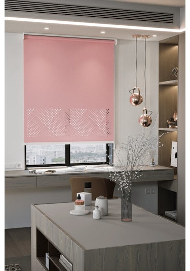 Lazer Kesim Mat Stor Perde, Lazer Kesimli Modern Serisi, M-3006 Gül Kurusu Renk Gül Kurusu