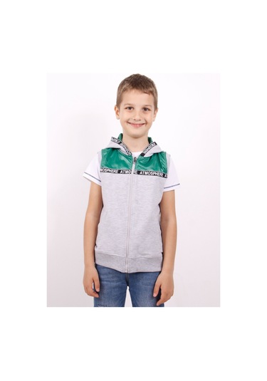 Toontoy Erkek Çocuk Şeritli Kapüşonlu Yelek Saks