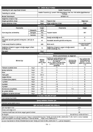 Vestel NF52011 X 451 LT No-Frost Üstten Donduruculu Buzdolabı