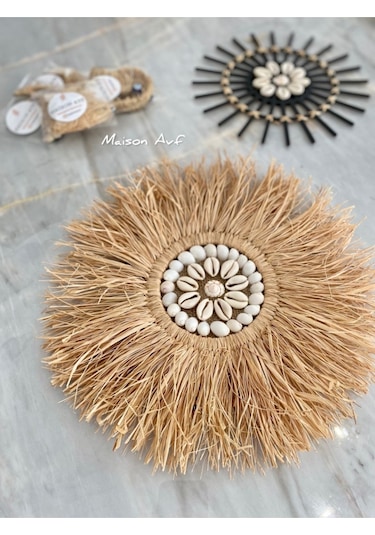 3'lü Set Rafya Deniz Kabuklu Model & Siyah Rattan Çubuk Deniz Kabuklu & Rafya Ay M091