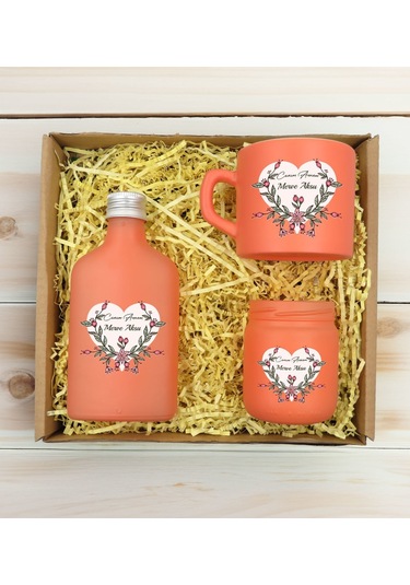 Bk Gift Kişiye Özel İsimli Dtf Anne Temalı Somon Kahve Fincanı & Kolonya & Mum Hediye Seti-5, Anneye Hediye, Anneler Günü Hediyesi Kobitmeyencom30985