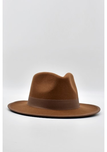 Vintage Erkek Fedora Fötr Şapka Panama İngiliz Trilby Kasket Taba - Taba