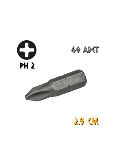 Kupa Tyson Vidalama Ucu Bits Uç - Ph2 Yıldız - 2.5 Cm. - 60 Adet