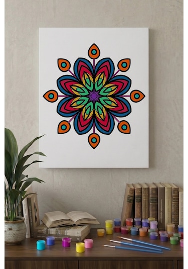 Minimal Çiçek Mandala Ahşap Boyama Seti 40x50 Cm