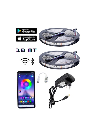 Bluetooth Rgb Led 5 Ve 10 Metre 5050 Smd 3 Çip Tak Çalıştır Set