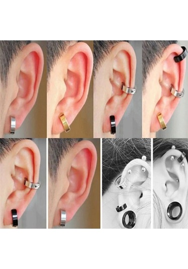 Erkek Küpesi - 1 Adet Çelik Kıstırmalı Küpe Paslanmaz Atmaz Çelik Gümüş Renk Küpe Altın