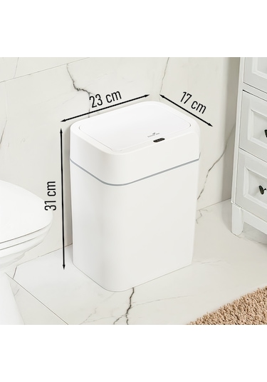 Porsima 4147 Hareket Sensörlü Sessiz Kapatma Çöp Kutusu Banyo Mutfak Çöp Kovası Kapaklı Banyo Çöp Kovası Beyaz