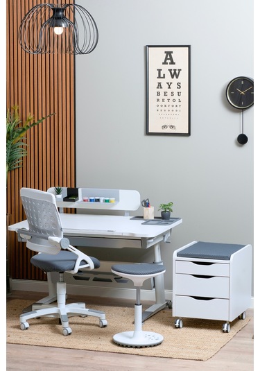 Sirius Standart Yükseklik Ve Eğim Ayarlı Çekmeceli Bilgisayar, Ofis Ve Çalışma Masası Beyaz Gri Gri