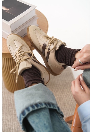 Garantili Agnus Günlük Ortopedik Kadın Sneaker Spor Ayakkabı Bej
