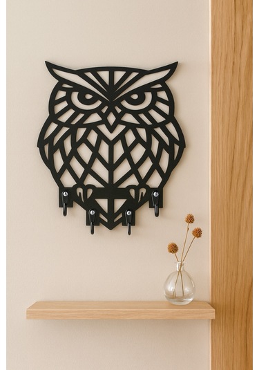 Baykuş Figürlü Duvar Anahtarlık Askısı Siyah - Beyaz