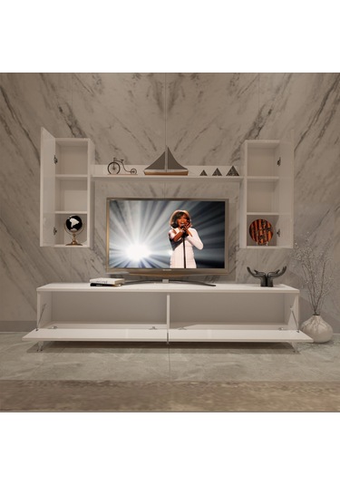 Decoraktiv Eko 7 Slm Std Silver Tv Ünitesi Tv Sehpası Beyaz