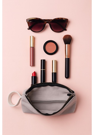 Seyahat Makyaj Organizatörü Makyaj Çantası, Çok Fonksiyonlu Kozmetik Çanta Düğün Nişan GRİ