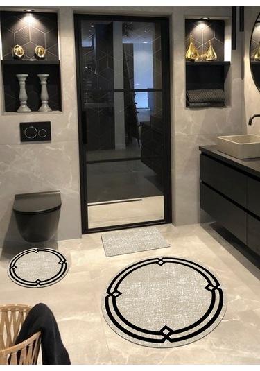 Organik Pamuk Taban, Yuvarlak Banyo Halısı 3'lü Set