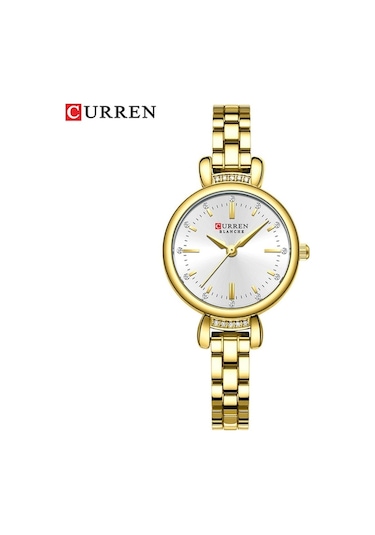 Yingfu Curren 9098 Kadın Kol Saati - Şık Paslanmaz Çelik Bileklikli Beyaz Kadranlı Moda Saati Gümüş Renkli, Altın