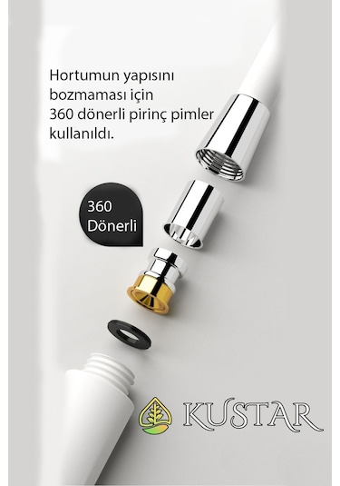 Kustar Nano Silikon Patlamaz Yırtılmaz Ezilmez Duş Hortumu 150 Cm Siyah Banyo Duş Hortumu Gri