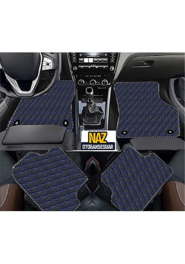 Subaru Forester Serisi 2008 - 2013 Uyumlu Mavi Dikişli Siyah Deri Paspas