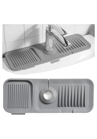 Rotanev Elastik Musluk Matı Su Tutucu Düzenleyici Kaydırmaz Taban Organizer Mutfak Banyo Lavabo Antrasit