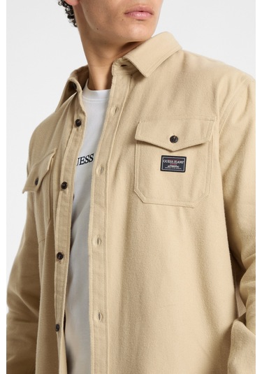Erkek Uzun Kol Cepli Gömlek - Bej Bej