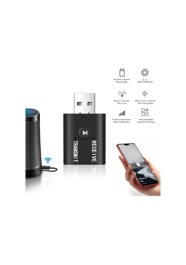 Gajeena Bt5.0 Bluetooth Verici Alıcı 2'li Set, Mikrofonlu, El İle Ulaşmadan Arama, Araba Ve Bilgisayar Uyumlu, Siyah