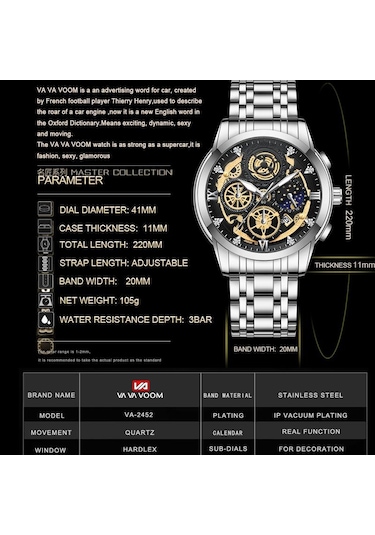 Altın Va Va Voom Spor Saatler Erkekler İçin Altın Üst Marka Lüks Paslanmaz Çelik Kol Saati Adam Saat Moda Chronograph Kol Saati No Packaging