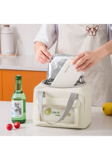 Cbtx Yalıtımlı Öğle Yemeği Çantası Polyester Açık Piknik Kamp Yiyecek Saklama Çantası Çanta - Beyaz + Yaprak Beyaz