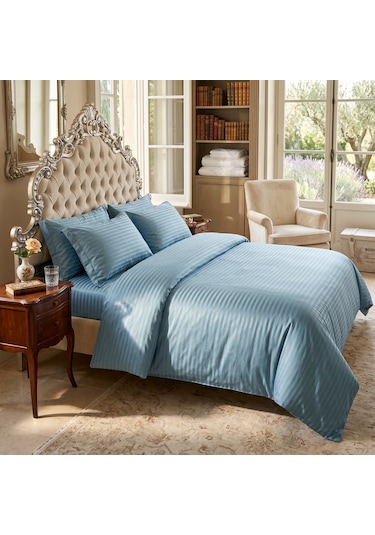 Goldroom Home Çizgili Pamuk Saten Çift Kişilik Nevresim Takımı Mint Yeşili