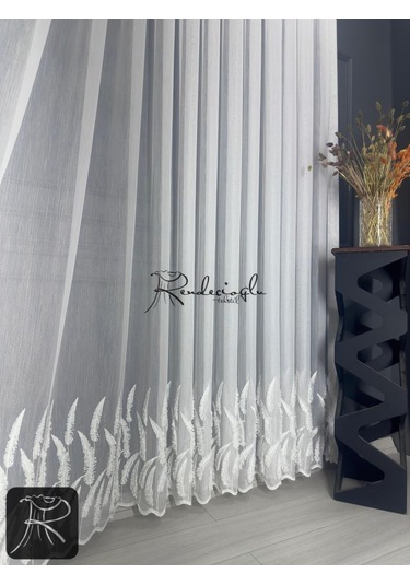 Tül Perde Brillant Marka Püsküllü Etek Geniş İşleme Bakpüs Desen Püskül3