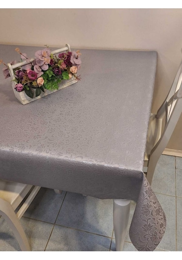 Elyaflı Pvc Muşamba - Desenli Silinebilir Masa Örtüsü Fnt514-53 Gri