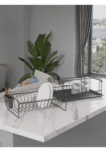 Suntel İki Katlı Modüler Tabaklık Bulaşıklık Mat Siyah