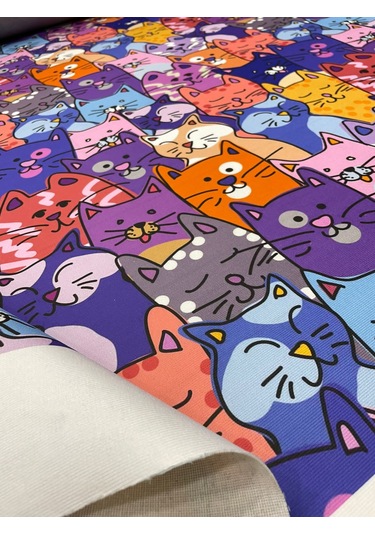 Cat Kedi Desenli Kumaş Kırlentlik Döşemelik Kumaş Dijital Baskı