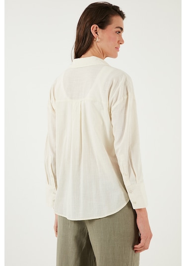 Lela Pamuklu Regular Fit Uzun Kollu Düz Bayan Gömlek Cf25S168305 Ekru