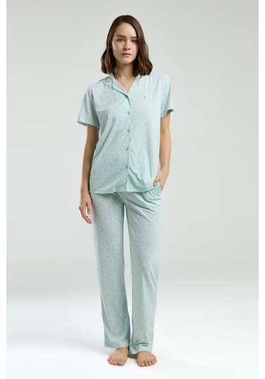 Pierre Cardin Kadın Yeşil Gömlek Pijama Pc8990-s-v1 Yeşil