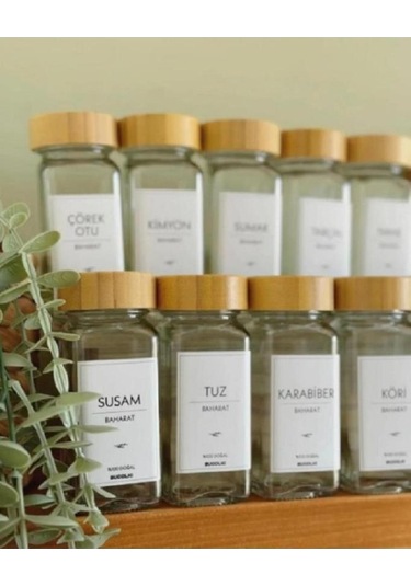 Bambu Kapaklı 12 Adet Cam Baharatlık Seti 120 Ml Bambu