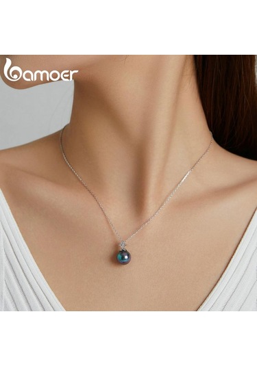 Bamoer 925 Ayar Gümüş Zarif Siyah İnci Charm Kolye Kabuk İnci Zirkon Zincir Kolye Kadınlar İçin Güzel Takı Gümüş Bamoer 925 Ayar Gümüş Zarif Siyah İnci Charm Kolye Kabuk İnci Zirkon Zincir Kolye Kadınlar İçin Güzel Takı Gümüş