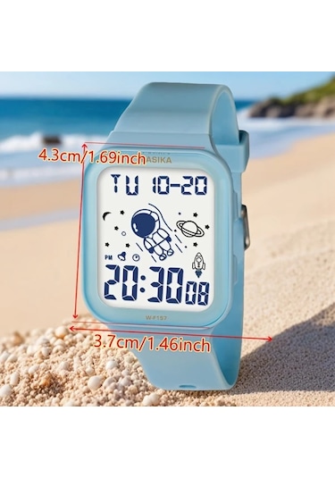 Primepickings Kızlar Astronot Tema Işıklı Mavi Kare Kadranlı Ipx7 Suya Dayanıklı Digital Saat Diğer
