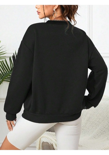 Coke Serisi Letter Graphic Drop Shoulder Sweatshirt-trzksw1975 Siyah