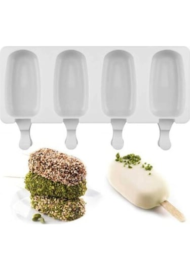 İndecor Houseware Silikon Dondurma Kalıbı 4'lü Büyük Boy Beyaz