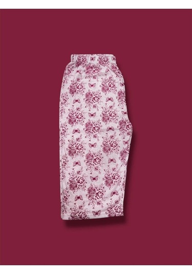 Desenli Penye Diz Altı Büyük Beden Anne Kadın Kapri Gül Desen