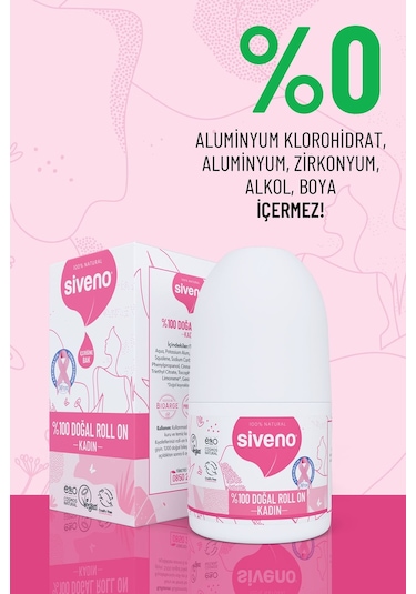 Siveno %100 Doğal Roll On Kadın Deodorant Ter Kokusu Önleyici Bitkisel Leke Bırakmayan Vegan 50 ML