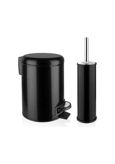 Siliwax Elit İkili Banyo Seti Siyah - Çöp Kovası 3 L + Tuvalet Fırçası Siyah