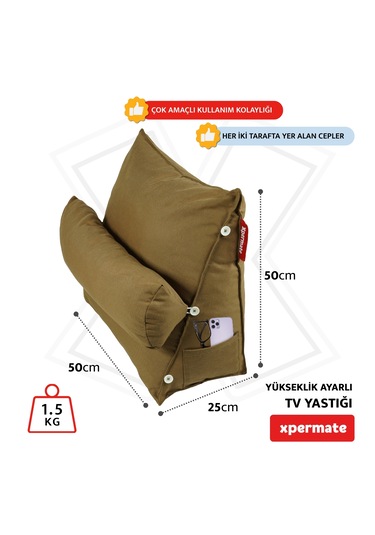 Xpermate Yükseklik Ayarlı Tv Yastığı Bel Destek Yastığı Kahvereng