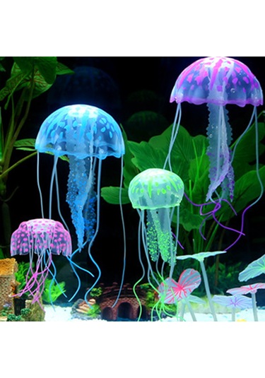 Vkemall Oranj Orta Boy Fluoresan Yumuşak Silikon Denizanası - Akvaryum Dekorasyonu, Canlandıran Su Ortamı, Zenginleyici Görünüm