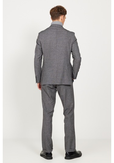 AC&Co / Altınyıldız Classics Erkek Siyah-füme Slim Fit Dar Kesim Mono Yaka Seyahat Çantalı Desenli Takım Elbise Siyah - Füme