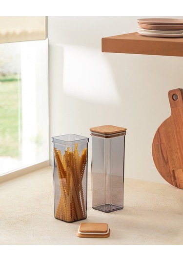 Madame Coco Ahşap Kapaklı 2100 ML Saklama Kabı 2'li Turuncu