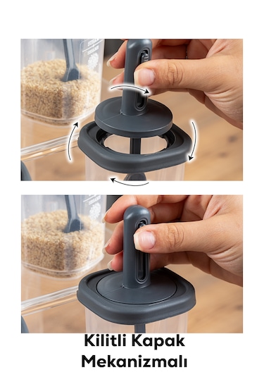 Porsima 4364 7 Li Kaydırmalı Kaşıklı Sızdırmaz Kapaklı Etiketli Baharatlık Seti - Saklama Kabı Antrasit Antrasit