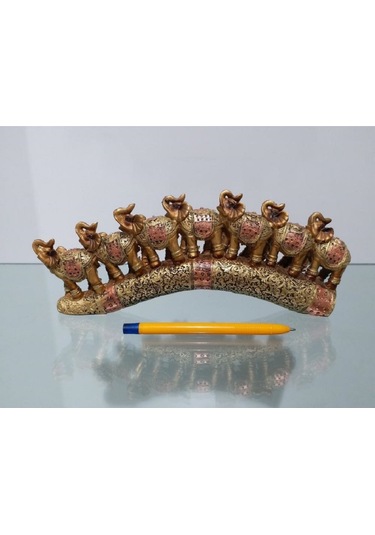 7'li Altın Renk Fil Dekoratif Biblo Büyük 28cm